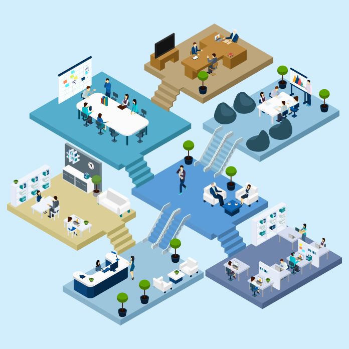 Office Isometric Icon evolution of workplace learning